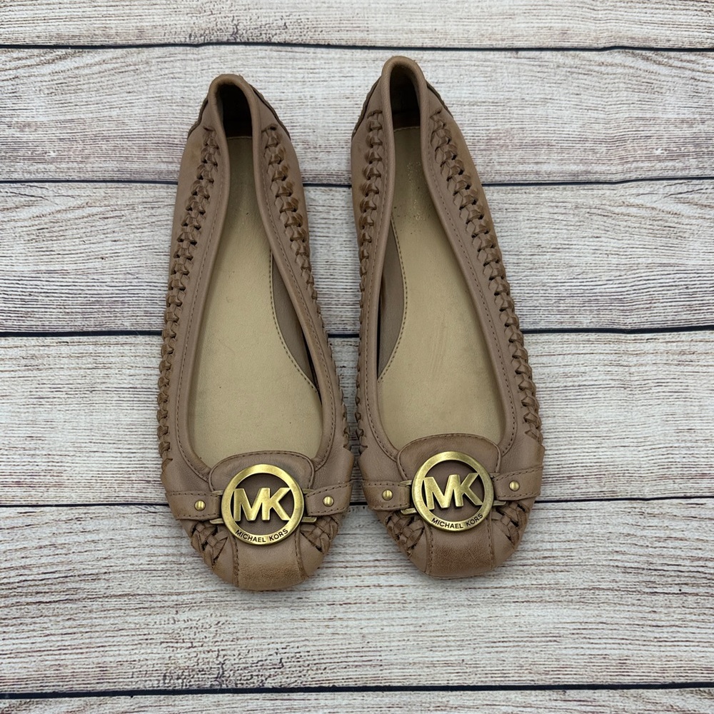 Michael Kors Tan Leather Loafers with Gold Logo